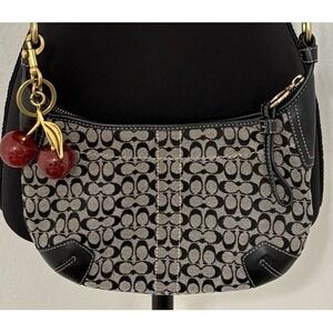 RARE COACH H0749 Signature C Canvas Bag Purse Crossbody Shoulder Brass Bag Charm
